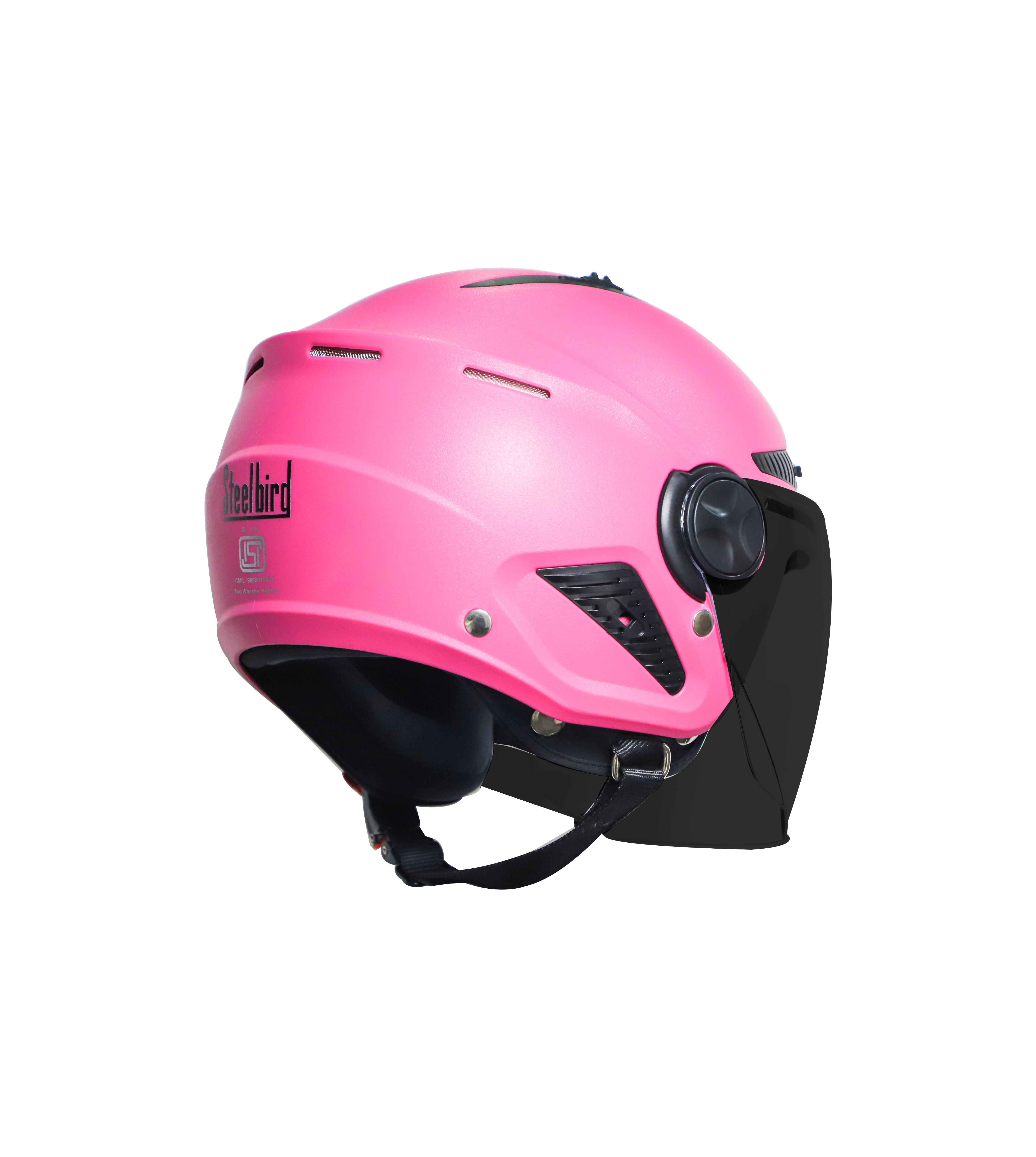 Steelbird SBH-24 Boxx Dashing ISI Certified Open Face Helmet For Men And Women (Pink With Smoke Visor)
